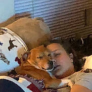 Toby is registered to the contest to win money with this photo: dog, person, couch, blanket, snuggling, indoor, sleeping, cozy, pet, friendship, relaxing, warm, comfort, animal, face, closeup, resting, furniture, home, affection