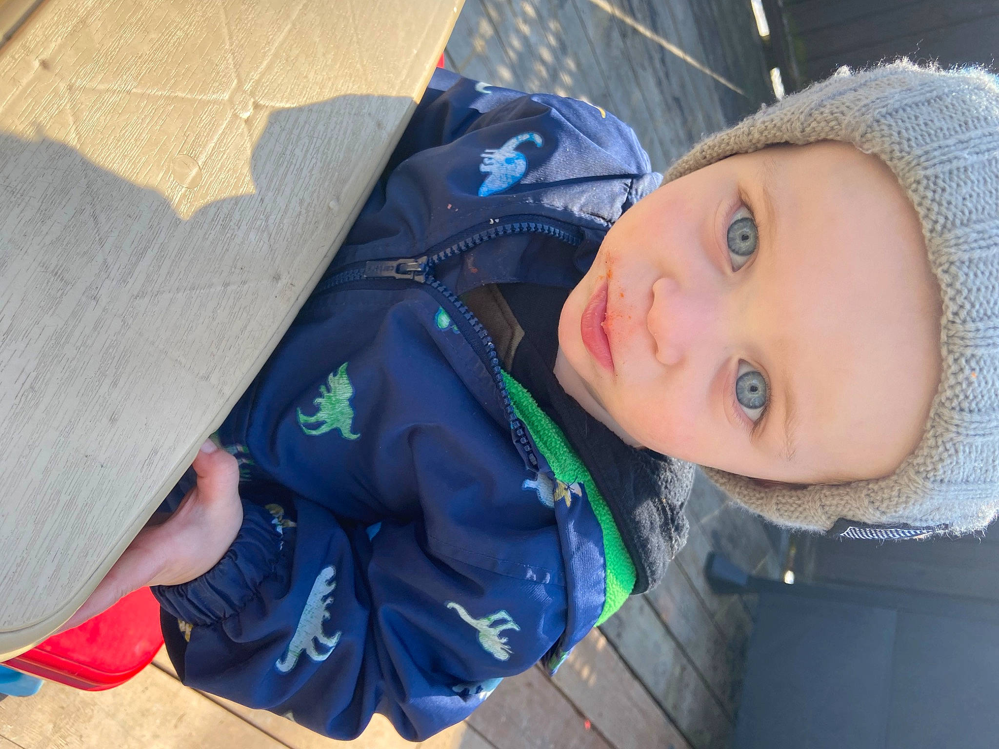 Daxton joined the competition — help win amazing prizes! child, comfort, electric_blue, freezing, grass, headwear, leisure, outerwear, person, plant, portrait_photography, recreation, sitting, toddler, tree, winter