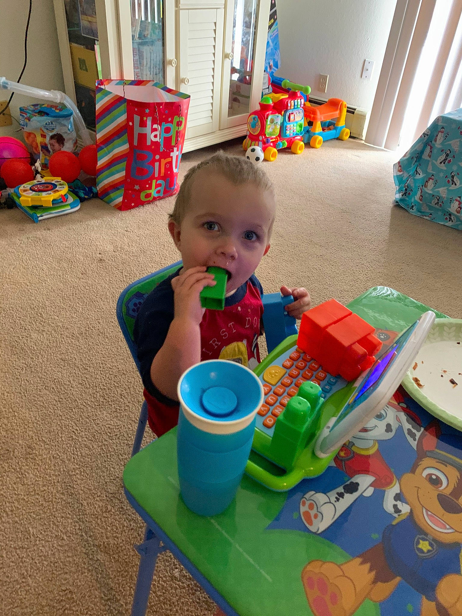 Wyatt is registered to the contest to win money with this photo: baby, baby_playing_with_toys, child, person, play, playset, room, toddler, toy
