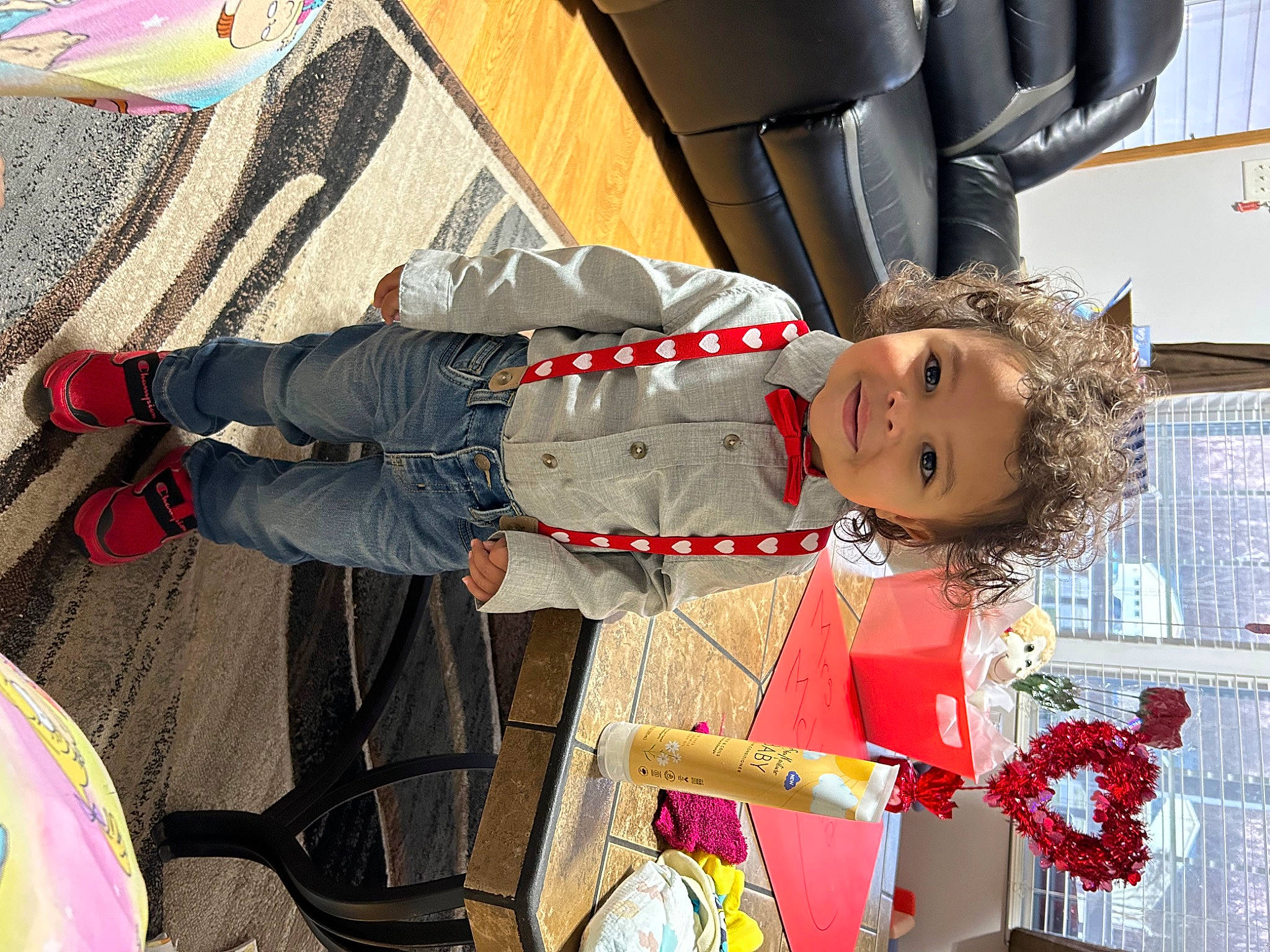 Legend is registered to the contest to win money with this photo: carmine, child, costume, event, flooring, fun, happy, holiday, joy, leisure, pattern, person, photography, recreation, smile, snapshot, textile, toddler, tree, walking_shoe