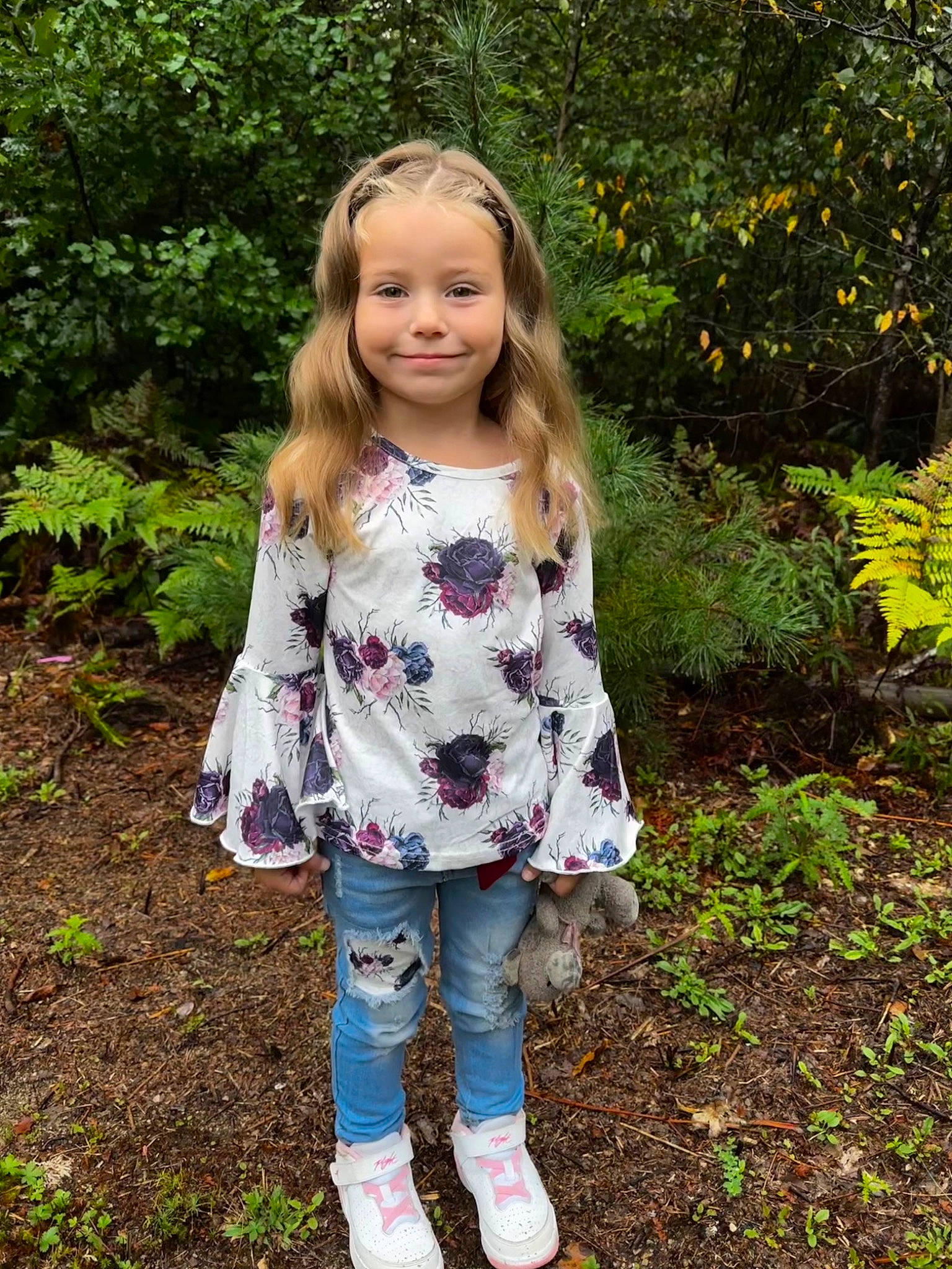 Brynnleigh joined the competition — help win amazing prizes! baby_toddler_clothing, blond, brown_hair, child, face, fawn, forest, grass, happy, head, joy, long_hair, pattern, people_in_nature, person, plant, sleeve, smile, t_shirt, toddler