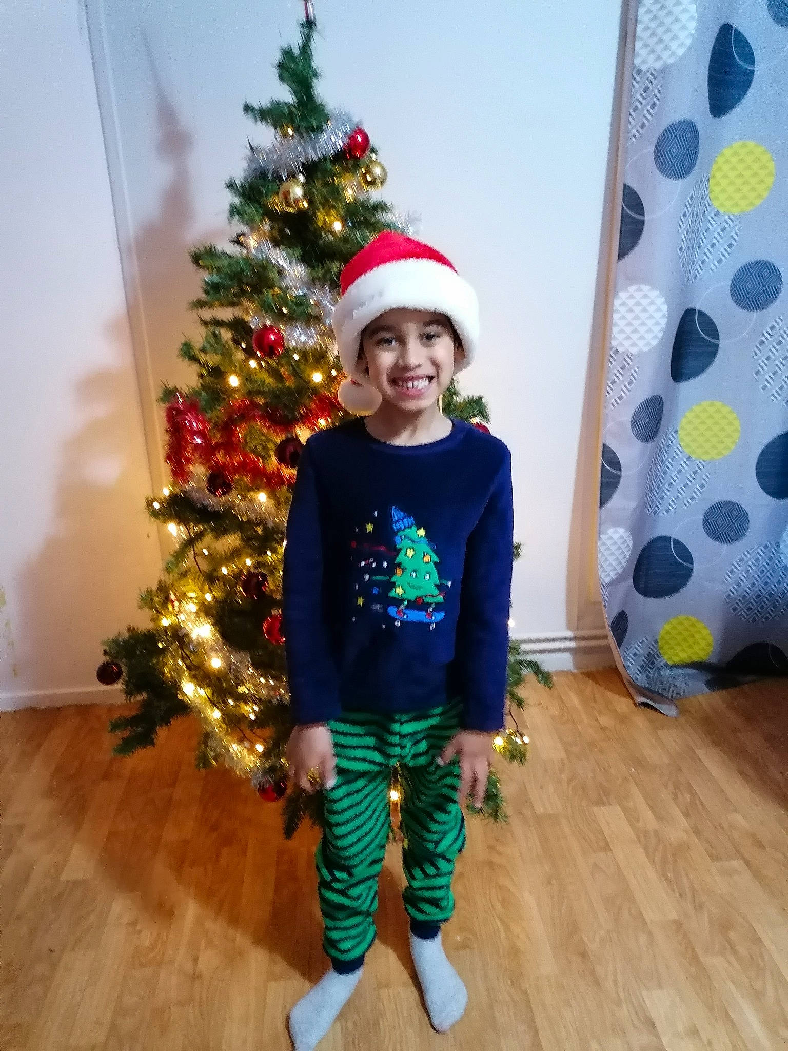 Austin participe au concours pour gagner de l'argent avec cette photo : baby_toddler_clothing, christmas, christmas_decoration, christmas_ornament, christmas_tree, electric_blue, event, evergreen, fun, happy, headwear, holiday, holiday_ornament, joy, leaf, ornament, pattern, person, sleeve, smile
