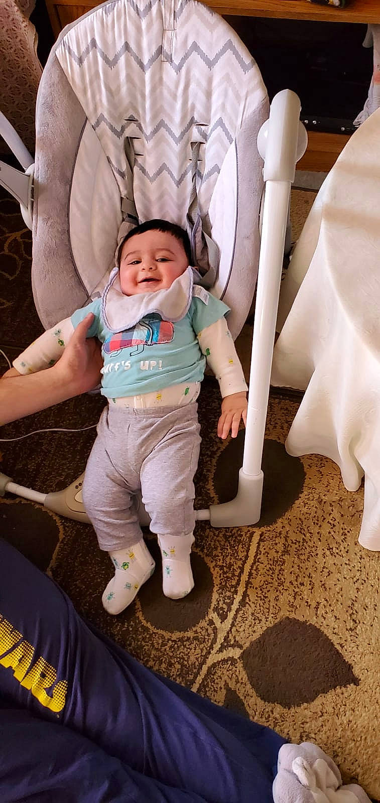 Mustafa joined the competition — help win amazing prizes! baby, child, fun, outdoor_play_equipment, person, product, smile, swing, toddler