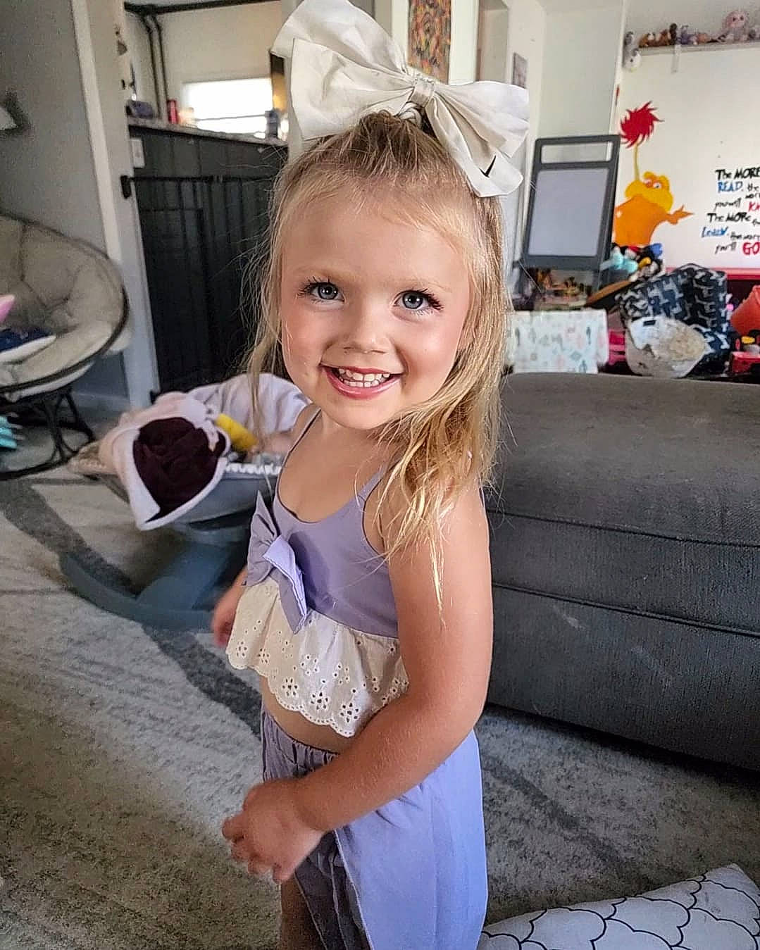 Aubrielle joined the competition — help win amazing prizes! blond, child, flooring, fun, happy, iris, joy, person, room, sitting, skin, sleeve, smile, t_shirt, tableware, thumb, toddler, vacation, waist