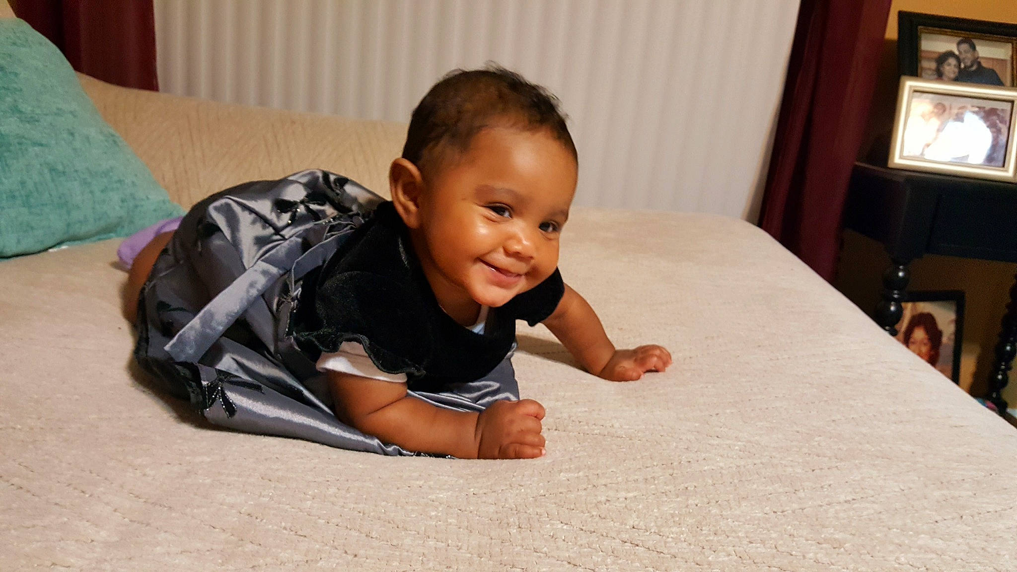 Sarabi is registered to the contest to win money with this photo: baby, child, crawling, floor, flooring, joy, person, play, sitting, skin, smile, toddler, tummy_time