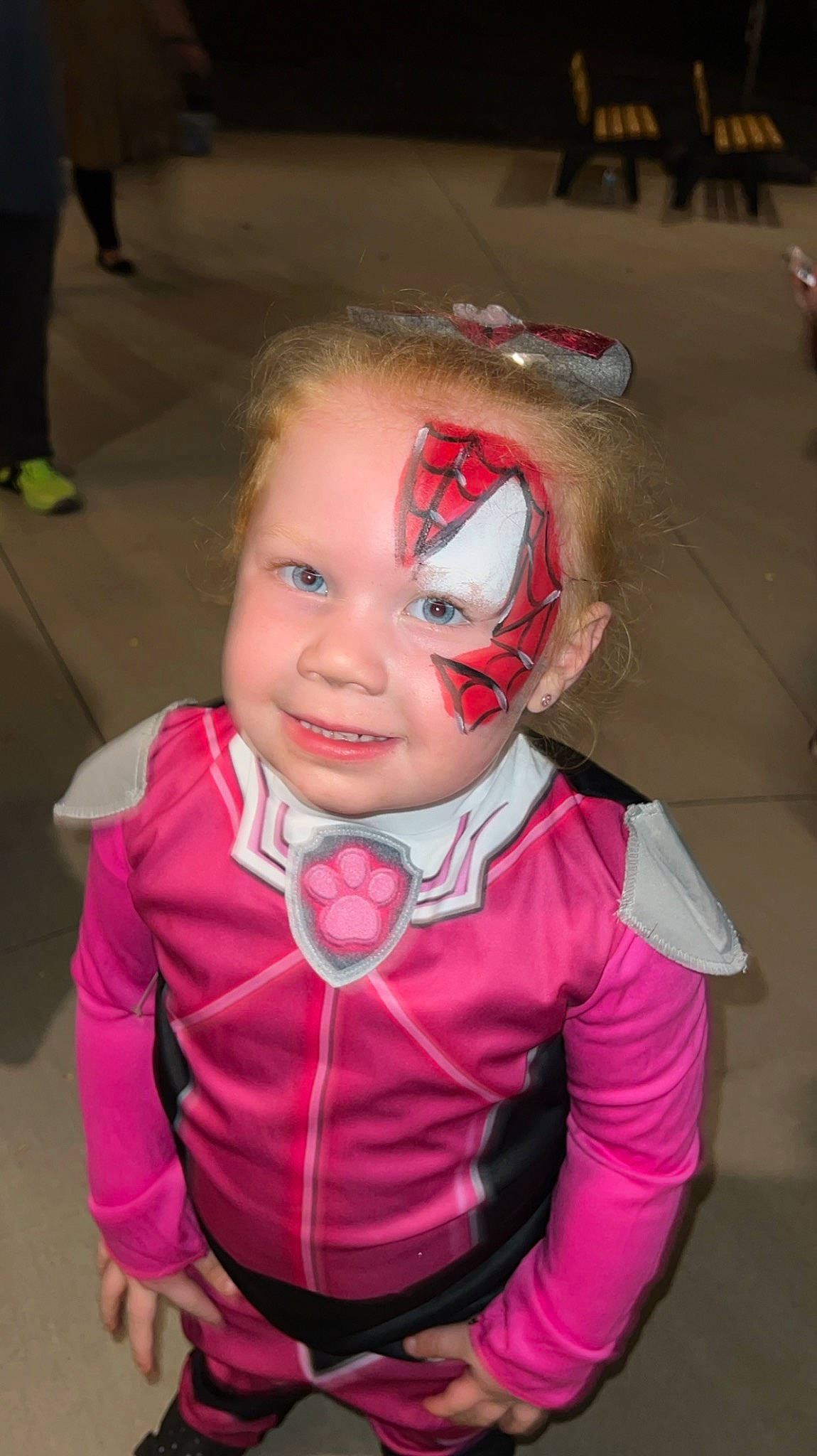 Addilynn joined the competition — help win amazing prizes! carmine, chair, cheek, child, costume, entertainment, event, eyebrow, fashion_accessory, fictional_character, fun, hair_accessory, happy, joy, magenta, mask, mouth, person, personal_protective_equipment, pink
