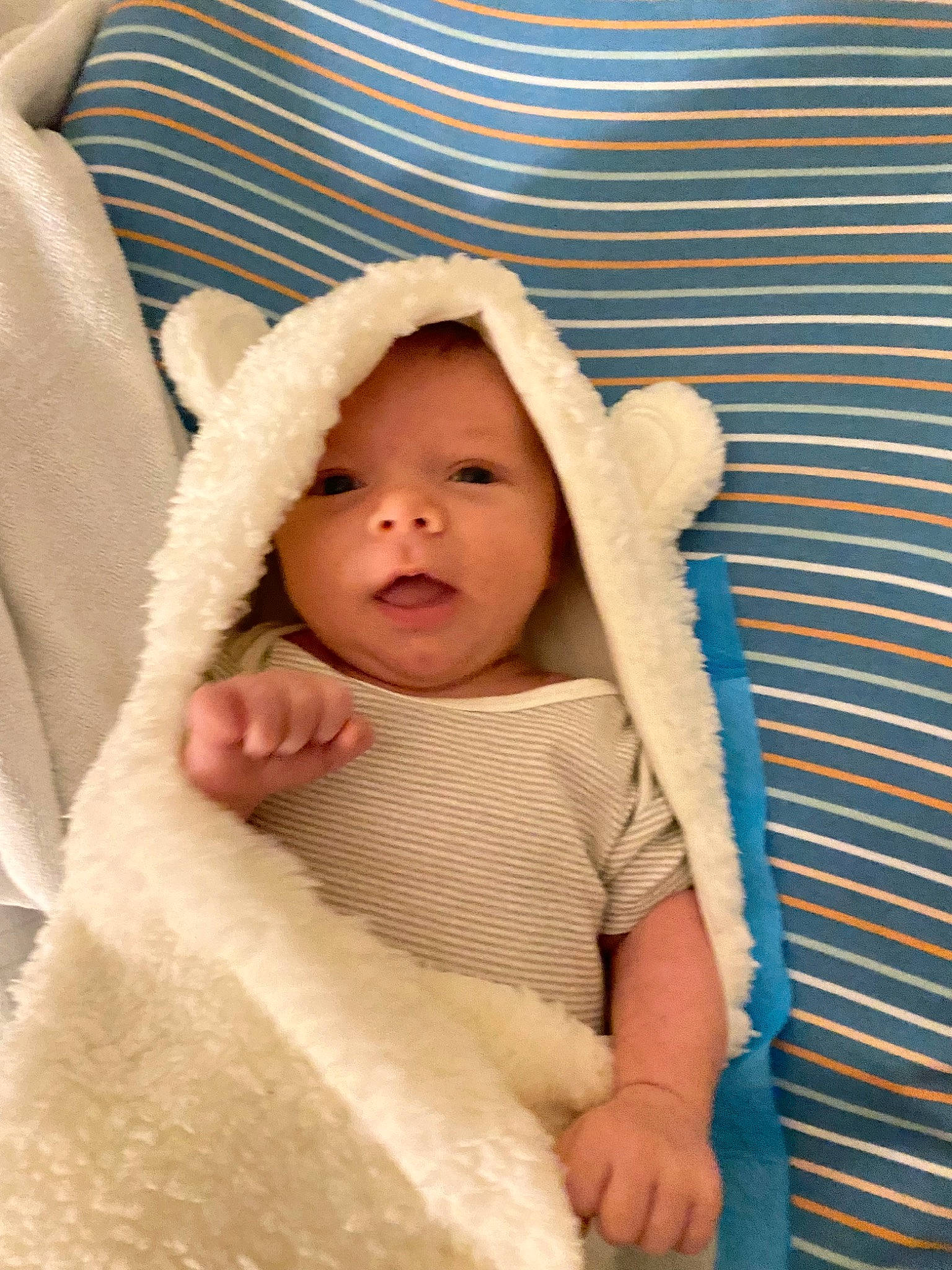 Xavier joined the competition — help win amazing prizes! baby, baby_products, baby_safety, baby_sleeping, baby_toddler_clothing, cheek, child, comfort, finger, fur, happy, hat, linens, peach, person, product, skin, sleeve, smile, textile