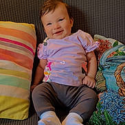 Emy participe au concours pour gagner de l'argent avec cette photo : baby, smile, couch, pillow, clothing, socks, person, indoor, happy, child, seated, textile, home, cute, infant, portrait, colorful, cozy, soft, relaxed