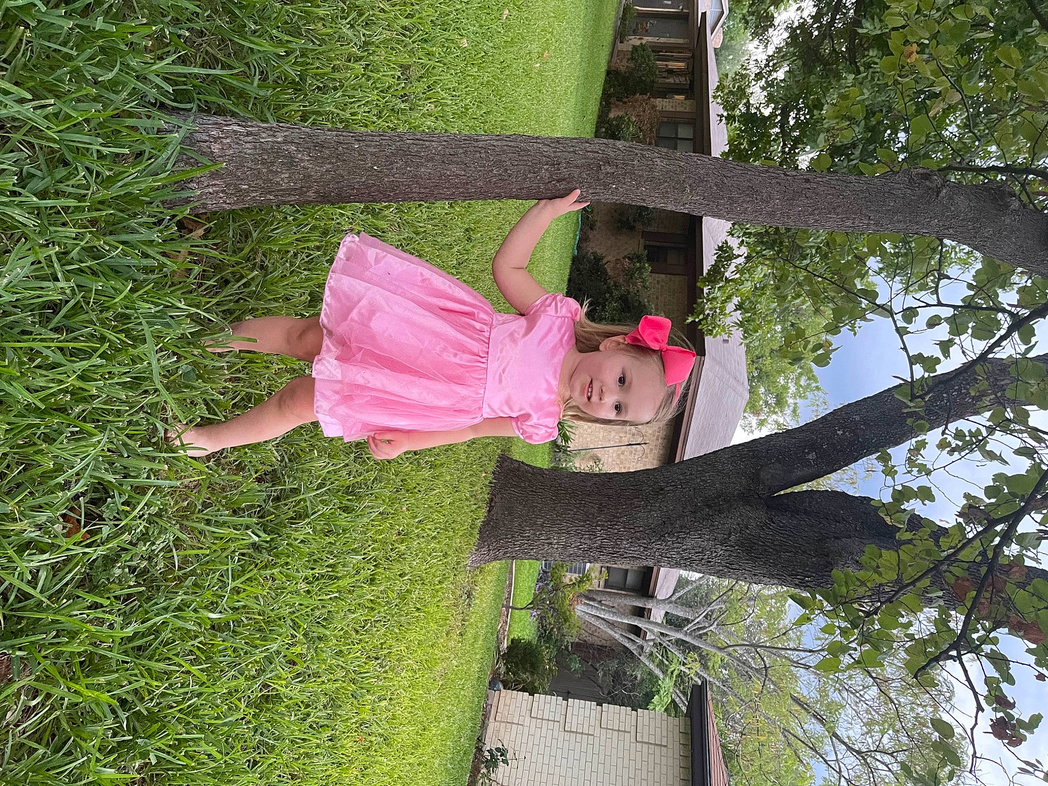 Clara is registered to the contest to win money with this photo: fun, grass, groundcover, happy, joy, leisure, magenta, people_in_nature, person, plant, shrub, tree, trunk, twig