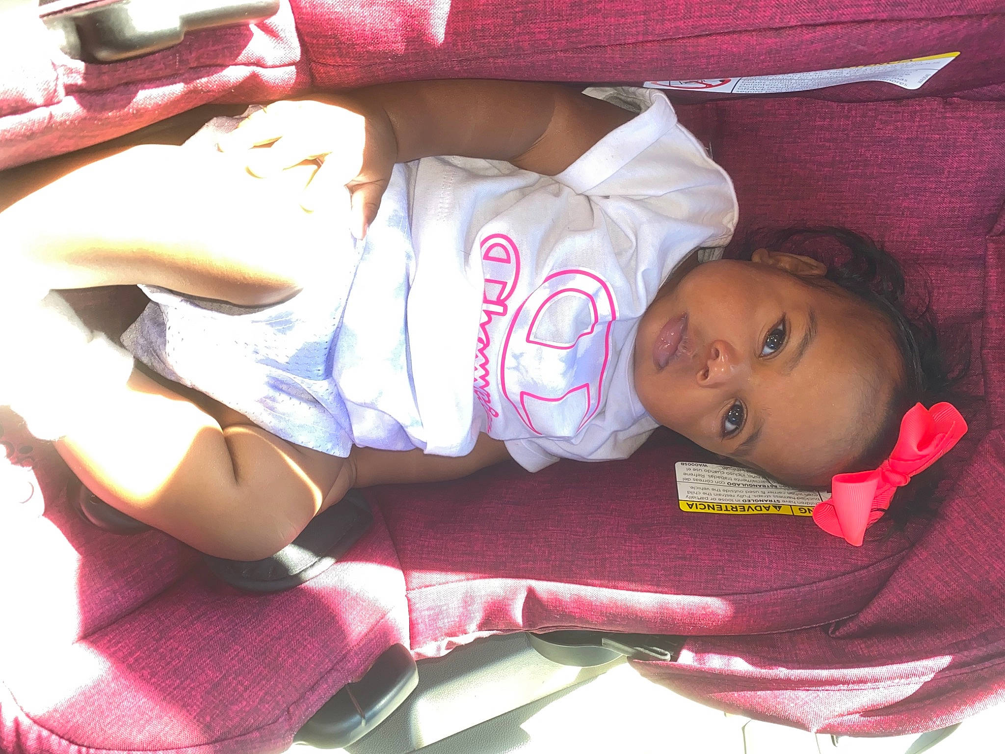 Ma Ryleigh joined the competition — help win amazing prizes! baby, baby_products, baby_sleeping, baby_toddler_clothing, cheek, child, comfort, elbow, human_body, leg, linens, magenta, mouth, person, pink, product, red, skin, sleeve, thigh