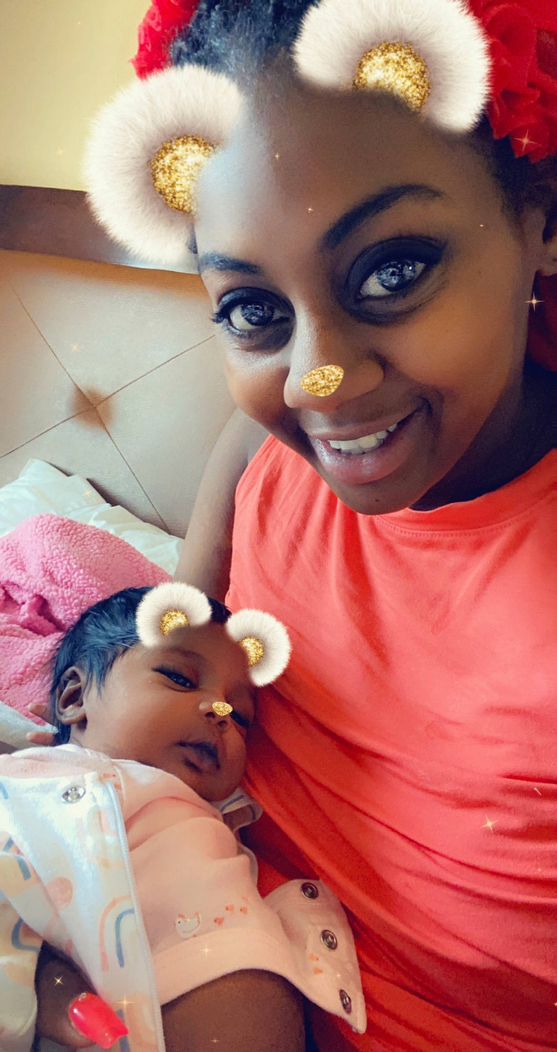 Ma Ryleigh is registered to the contest to win money with this photo: beauty, cheek, chin, doll, eye, eyelash, eyewear, happy, head, headgear, joy, lip, mouth, nose, orange, organ, person, pink, skin, smile