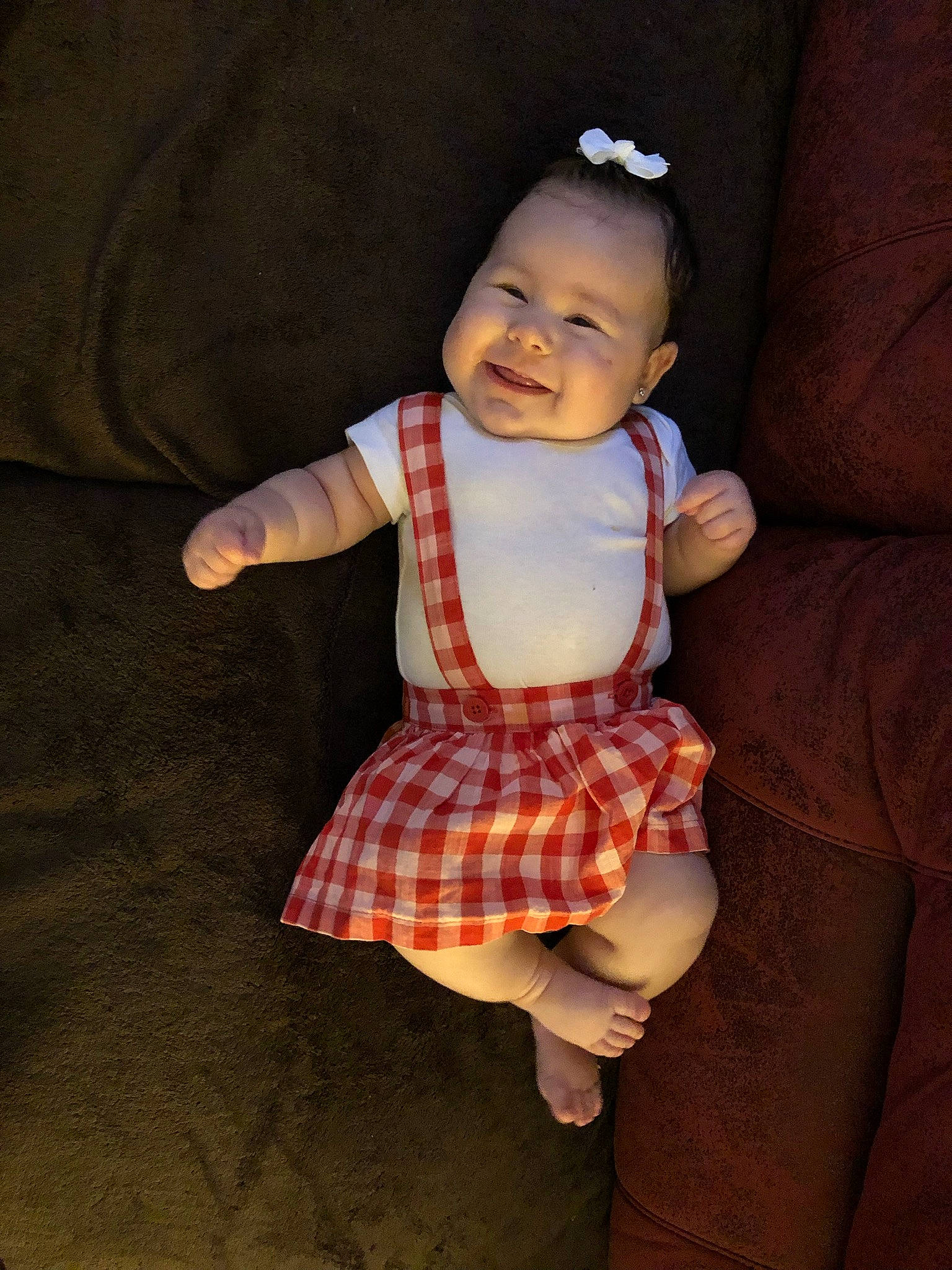 Cheyenne joined the competition — help win amazing prizes! baby, child, design, pattern, person, plaid, sitting, skin, smile, tartan, toddler