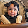 Shaddaimarie joined the competition — help win amazing prizes! baby, infant, smiling, headband, black_bow, stroller, car_seat, safety_strap, indoor, cute, child, person, happy, comfort, seat_belt, portrait, closeup, clothing, flesh, baby_hand