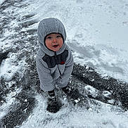 Kai joined the competition — help win amazing prizes! child, toddler, snow, winter, hooded_jacket, coat, boots, smile, rosy_cheeks, outdoor, snowy_path, footprints, pavement, ice, cold_weather, playful, standing, snowbank, fluffy_fabric, happy