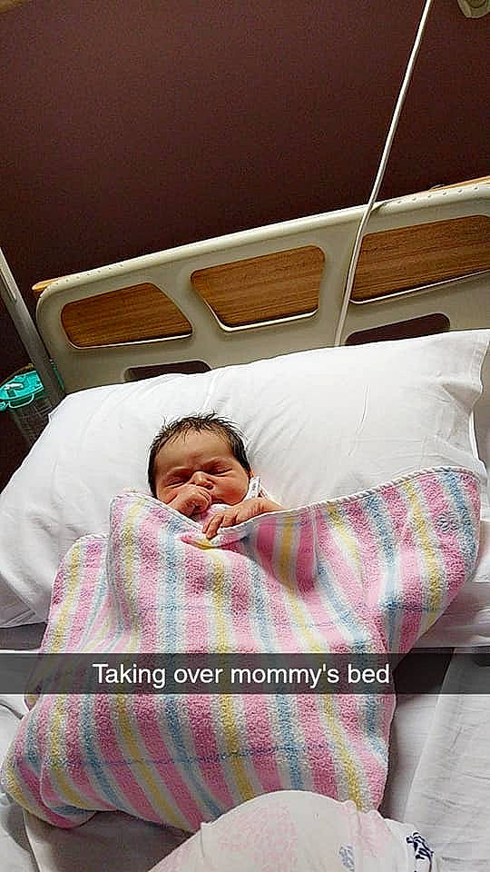 Isabella-rose is registered to the contest to win money with this photo: baby, birth, child, furniture, hospital_bed, nap, person, sitting, sleep, toddler