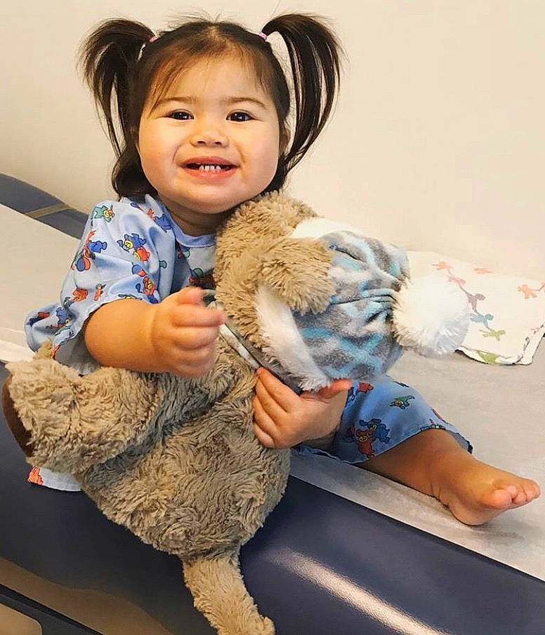 Kaya joined the competition — help win amazing prizes! arm, child, ear, fur, joy, leg, person, sitting, skin, smile, stuffed_toy, toddler