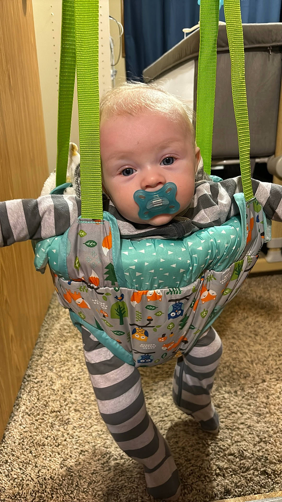 Bryson joined the competition — help win amazing prizes! baby, baby_products, baby_safety, baby_toddler_clothing, baby_toys, cheek, child, chin, comfort, eye, flooring, fun, grass, iris, pattern, person, sitting, sleeve, swing, toddler
