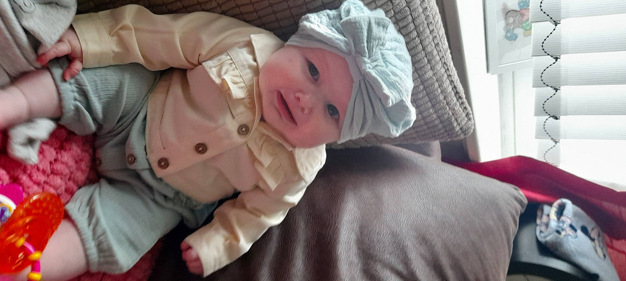 Ayda joined the competition — help win amazing prizes! baby, baby_products, baby_toddler_clothing, cheek, child, comfort, eye, happy, hat, headwear, human_body, linens, mouth, person, picture_frame, room, sitting, skin, sleeve, smile