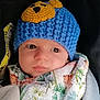 Jules participe au concours pour gagner de l'argent avec cette photo : baby, child, infant, knit_hat, blue_hat, bear_face, blanket, tiger_print, cozy, cute, face, eyes, portrait, indoors, closeup, bundle, warm, soft, newborn, adorable