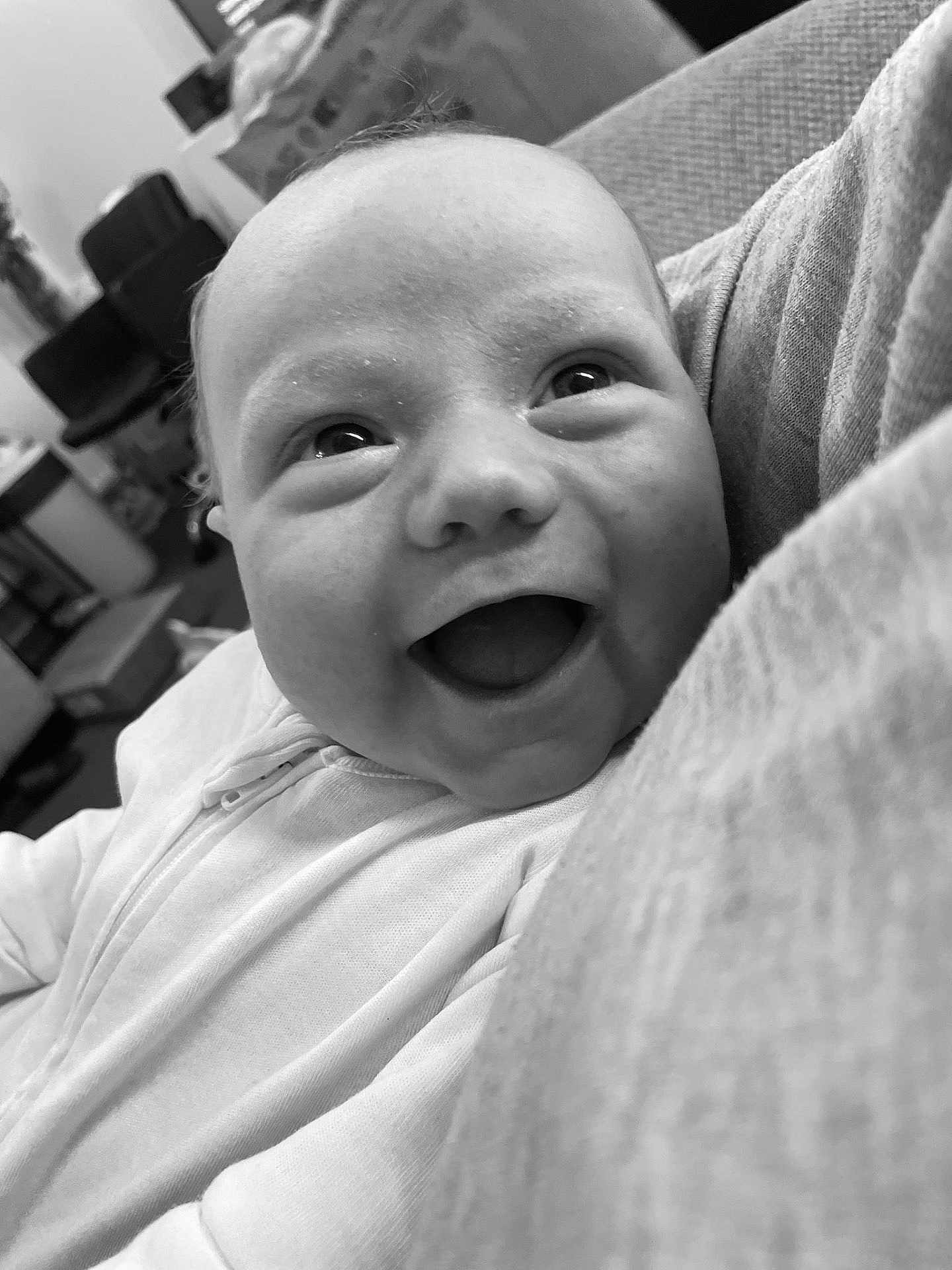 Jaxon-Jay joined the competition — help win amazing prizes! baby, infant, smiling, face, portrait, indoors, clothing, person, cute, happiness, expression, newborn, child, closeup, human, joy, apparel, babywear, young, candid