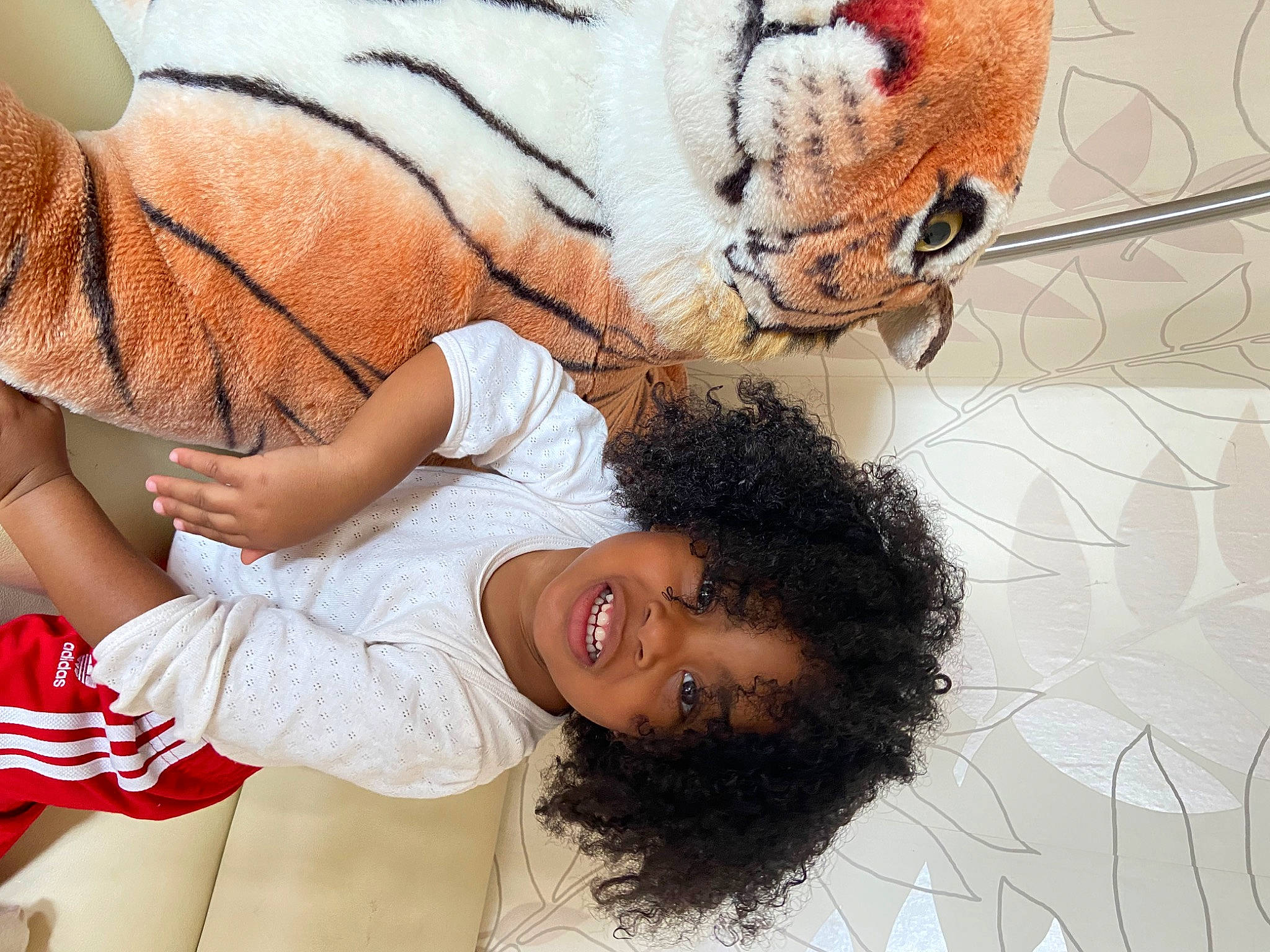 Ashadé participe au concours pour gagner de l'argent avec cette photo : beard, bengal_tiger, big_cats, felidae, fun, gesture, happy, human_leg, interaction, joint, mammal, mouth, organ, person, smile, stuffed_toy, sunglasses, t_shirt, thigh, toy