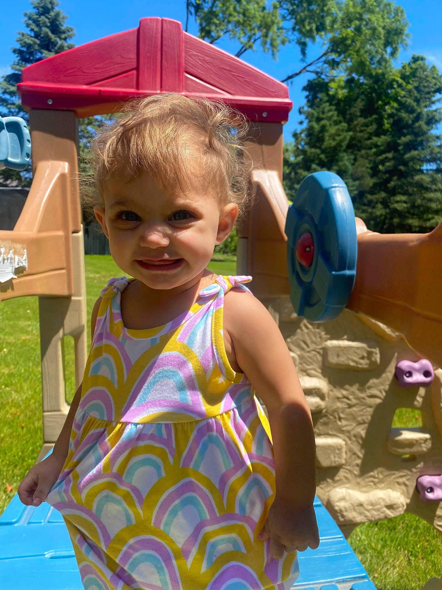 Arielle joined the competition — help win amazing prizes! baby_toddler_clothing, blue, child, fun, grass, green, happy, human_settlement, joy, leaf, leisure, person, photograph, pink, product, public_space, recreation, sky, smile, summer