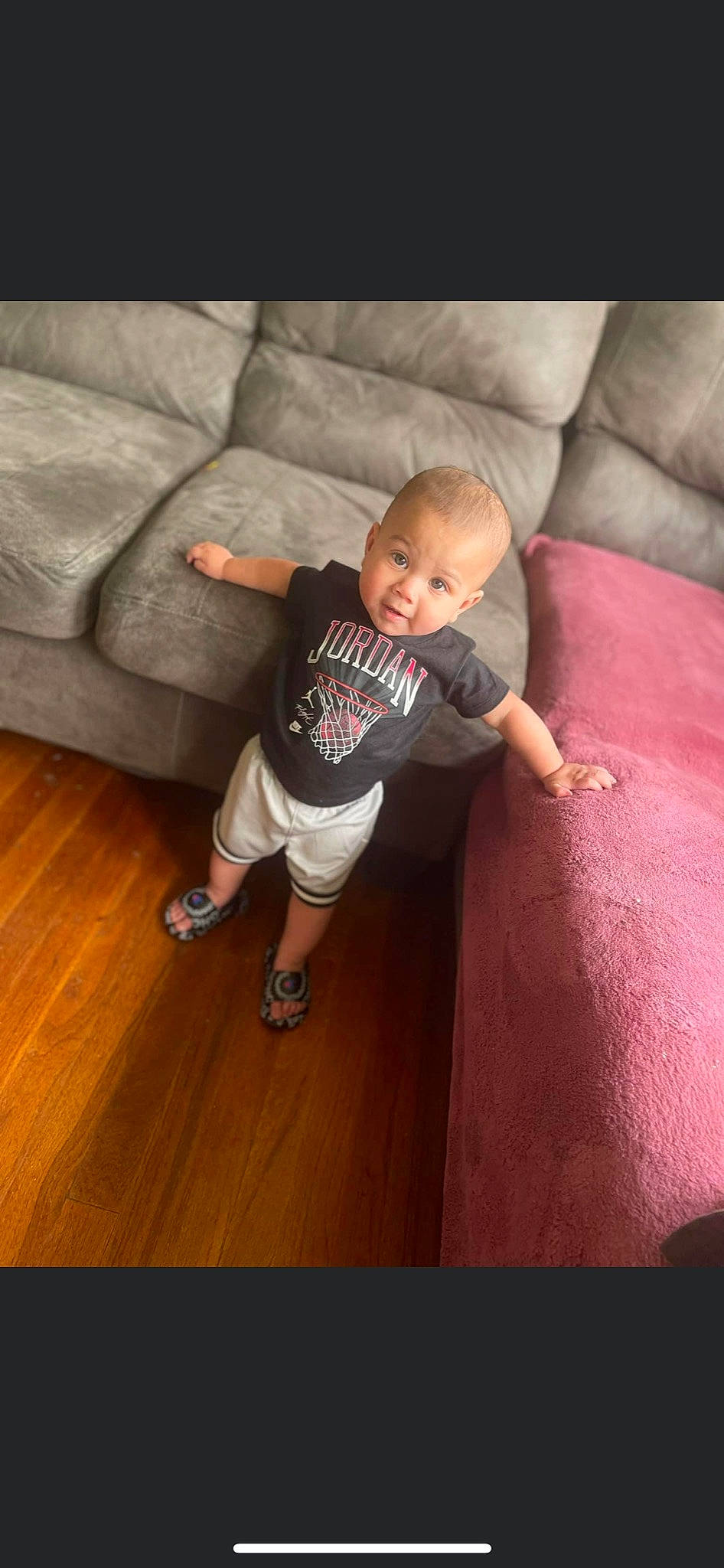 Demitris joined the competition — help win amazing prizes! baby, baby_toddler_clothing, comfort, finger, floor, flooring, fun, hairstyle, hardwood, head, human_leg, knee, leg, person, skin, sleeve, t_shirt, thigh, toddler, varnish