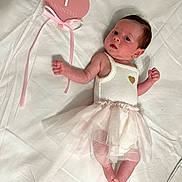 Leewane participe au concours pour gagner de l'argent avec cette photo : baby, infant, newborn, tutu, white_clothing, pink_sign, heart_shape, lying_down, bed_sheet, curious_expression, small_hands, small_feet, cute, soft_lighting, portrait, one_month, ribbon, pink_and_white, skin, person