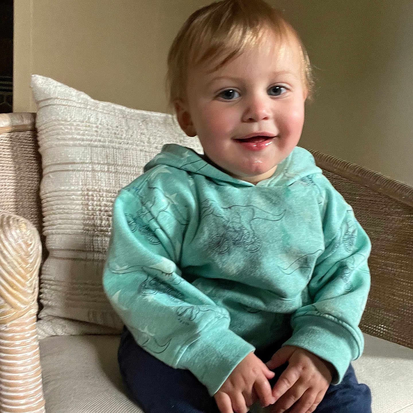 Odin joined the competition — help win amazing prizes! baby, blonde, clothing, couch, cushion, face, furniture, hair, happy, head, homedecor, jeans, longsleeve, pants, person, photography, portrait, sitting, sleeve, smile