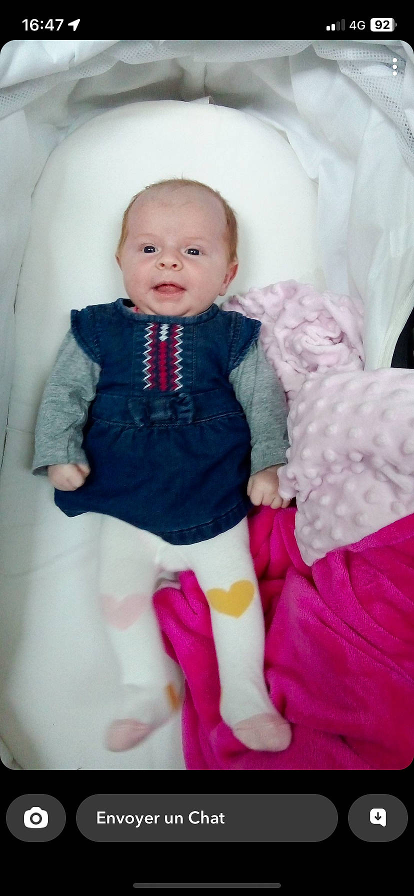 Chaynna a rejoint le concours — aidez-le/la à gagner de superbes lots ! baby, baby_products, baby_toddler_clothing, dress, finger, formal_wear, hand, happy, linens, magenta, neck, pattern, person, pink, purple, skin, sleeve, smile, sock, textile