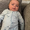 Adam joined the competition — help win amazing prizes! baby, infant, onesie, duck_print, cushion, gray, sofa, blanket, leopard_print, indoor, child, face, sleepy, cute, portrait, relaxing, soft_lighting, home, comfort, young