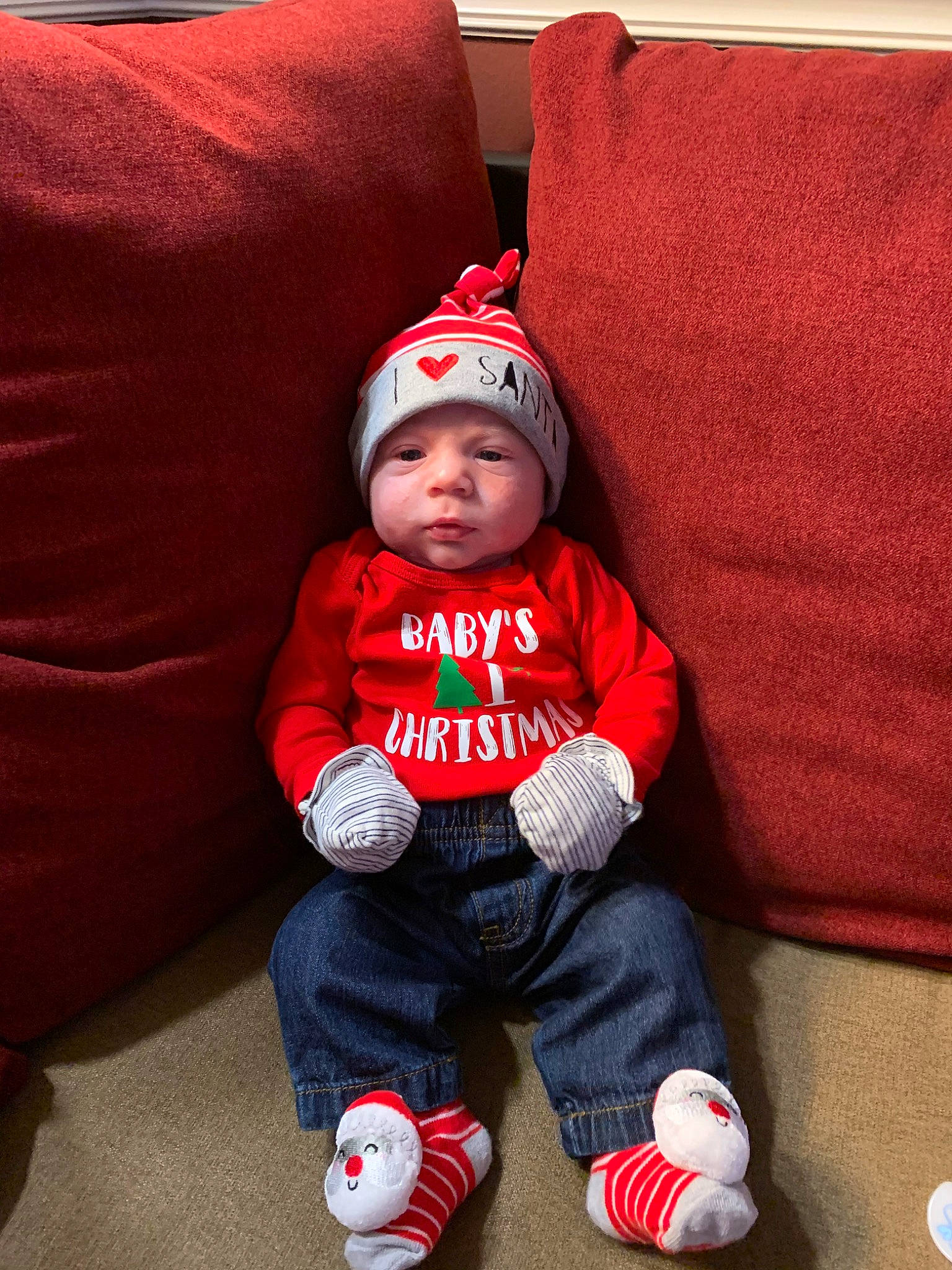 Clark joined the competition — help win amazing prizes! baby, child, christmas, christmas_eve, fictional_character, headwear, person, red, toddler