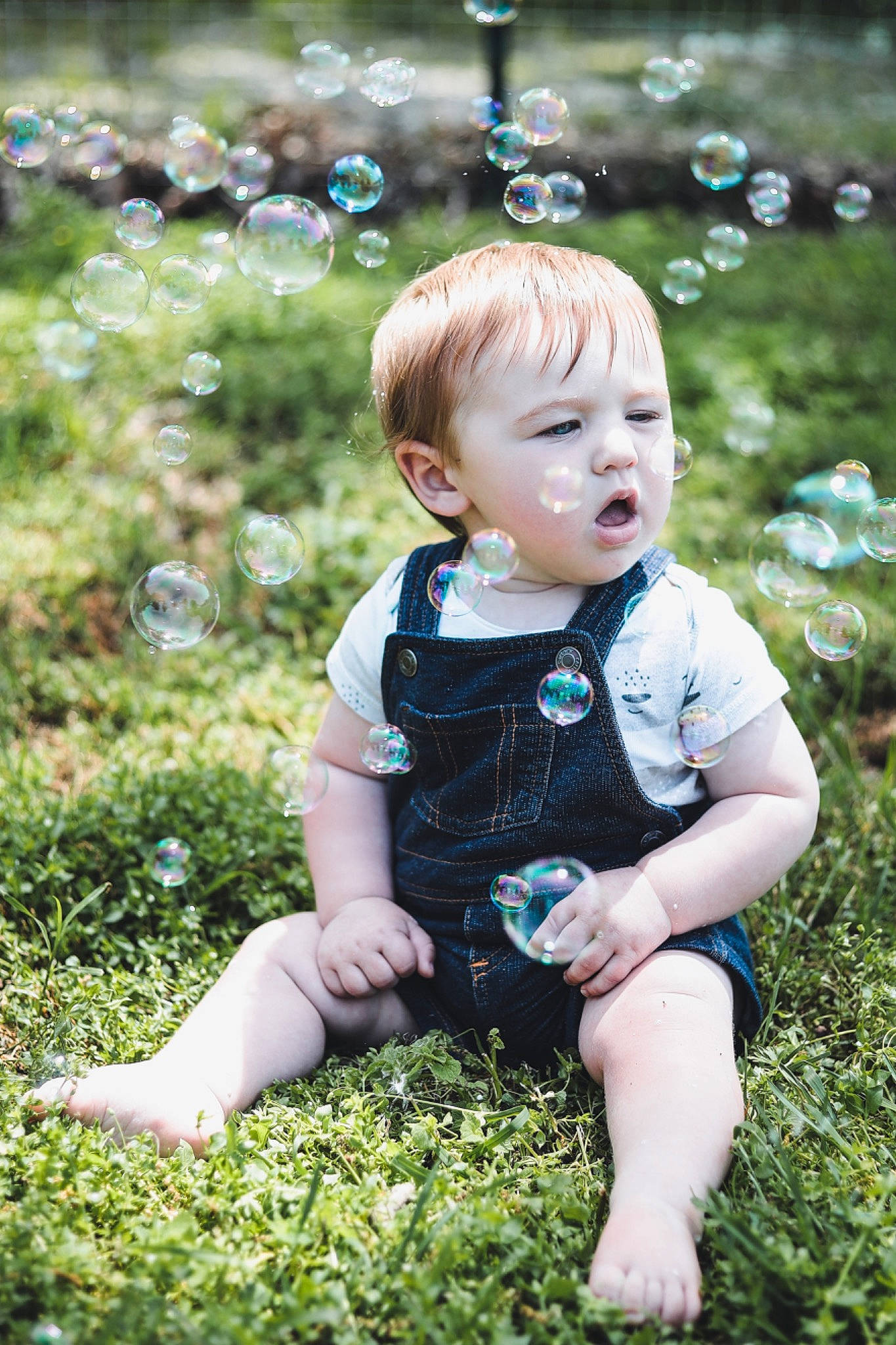 Kaycen is registered to the contest to win money with this photo: baby, baby_toddler_clothing, child, electric_blue, face, fun, grass, green, happy, head, leaf, people_in_nature, person, photograph, plant, sitting, skin, spring, summer, sunlight