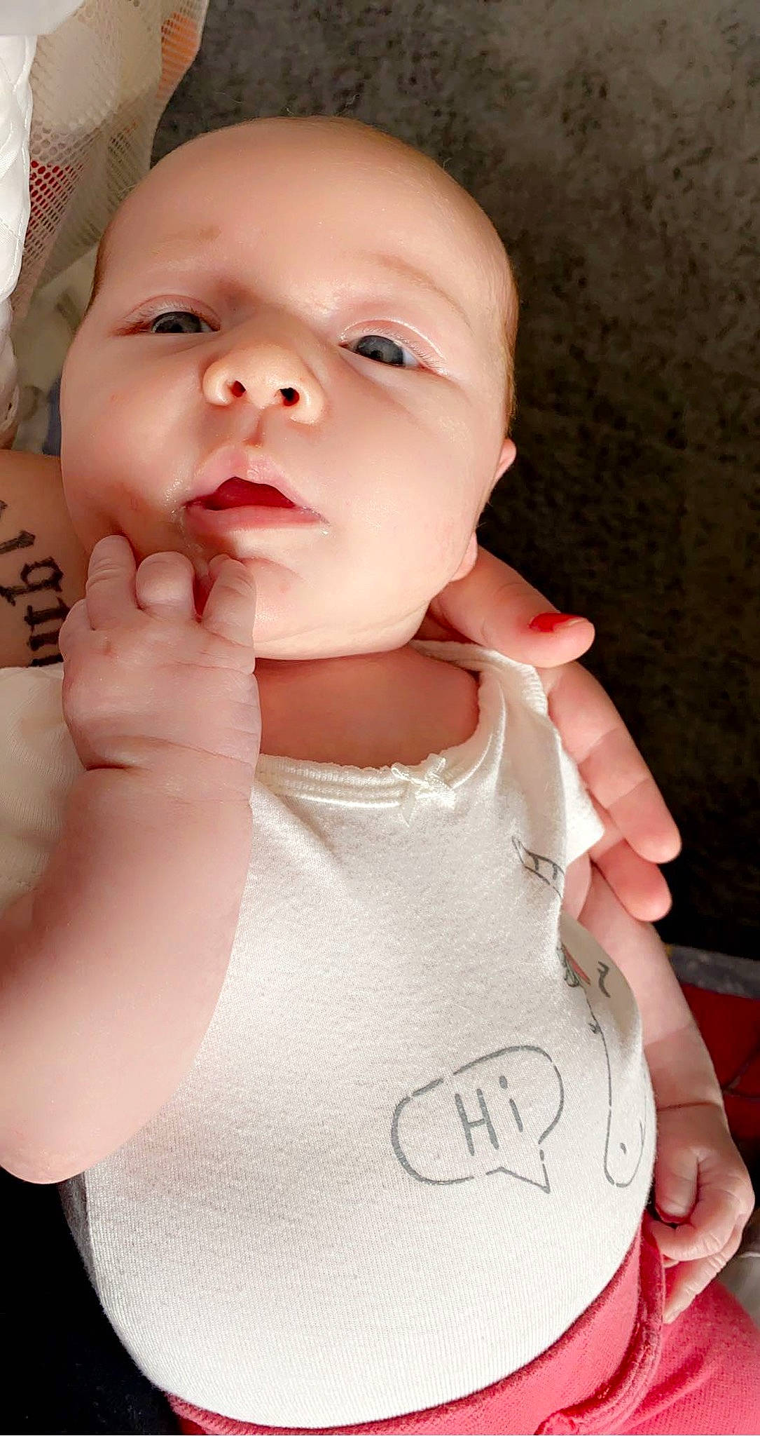 Paislee joined the competition — help win amazing prizes! baby, baby_toddler_clothing, cheek, chin, eyebrow, eyelash, finger, gesture, hand, head, iris, lip, mouth, muscle, neck, nose, person, skin, sleeve, thumb