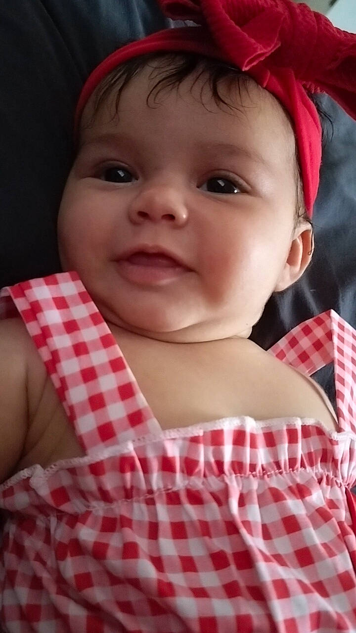 Victoria is registered to the contest to win money with this photo: baby_toddler_clothing, cheek, chin, dress, eyelash, face, facial_expression, happy, head, iris, lip, mouth, neck, nose, organ, person, skin, sleeve, smile, tartan