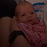 Olivia joined the competition — help win amazing prizes! baby, infant, person, arm, blanket, clothing, pink, onesie, flamingo, pattern, indoor, sleepwear, holding, face, looking, newborn, cute, soft, cozy, resting