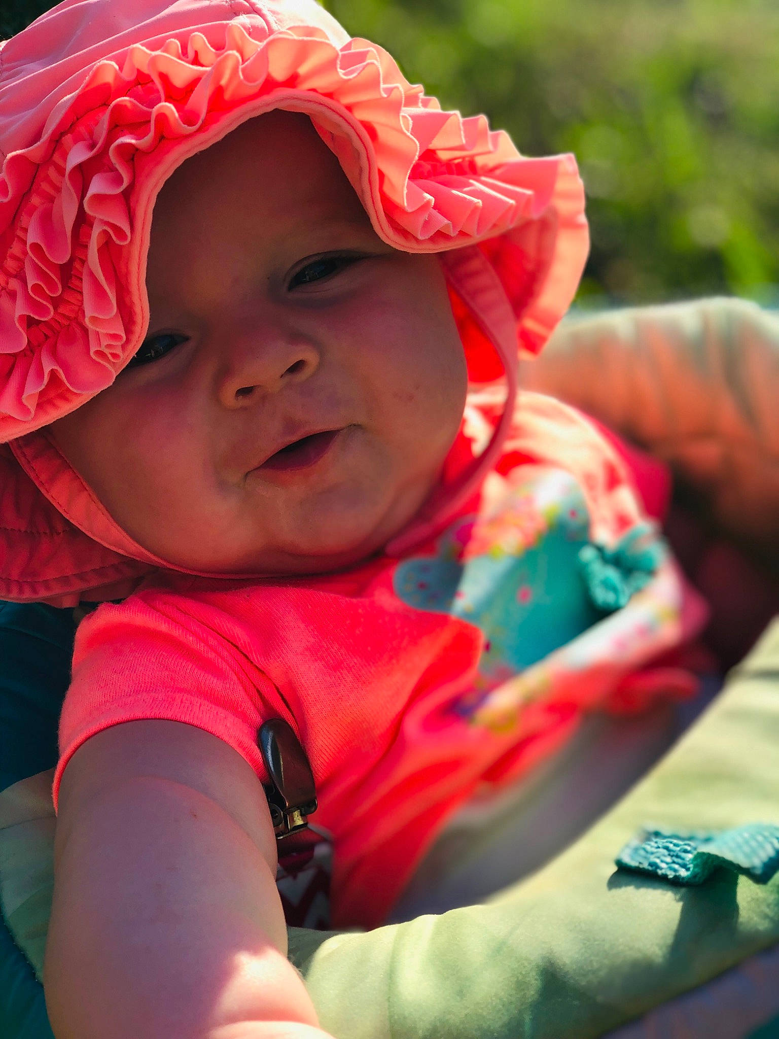 Ainsley joined the competition — help win amazing prizes! baby, child, headgear, person, pink, skin, smile, sun_hat, toddler