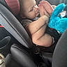 baby, blond_hair, blue_toy, car_interior, car_seat, casual, child, child_safety, comfort, curious, cute, foot, hand, indoor, infant, plush_toy, seat, seatbelt, skin, young_child