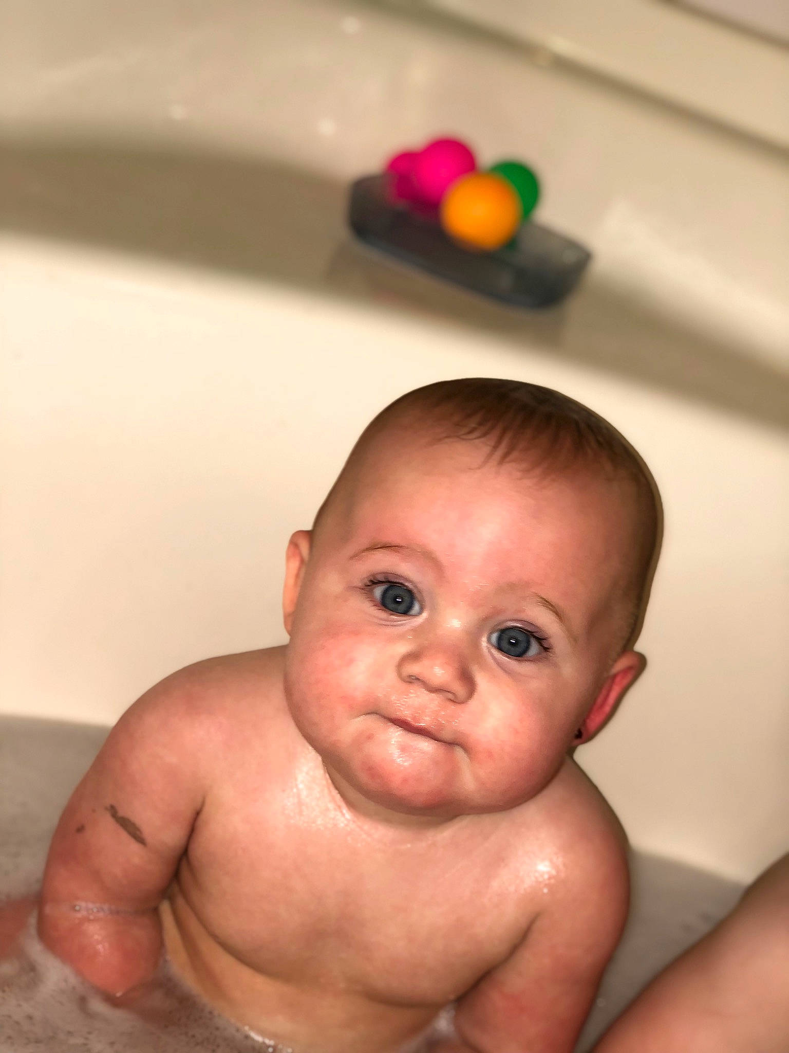 Rayne joined the competition — help win amazing prizes! baby, baby_bathing, bathing, bathroom, bathtub, cheek, chest, chin, ear, eyebrow, eyelash, face, finger, head, iris, nose, person, skin, stomach, thumb