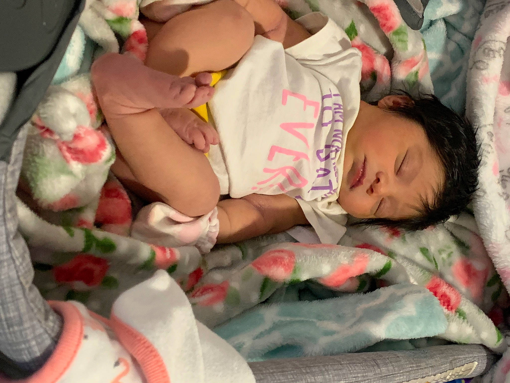 Xa'Layaa is registered to the contest to win money with this photo: baby, bedding, child, comfort, event, eye, green, happy, human_body, linens, mouth, nail, pattern, person, pink, product, room, skin, textile, toddler