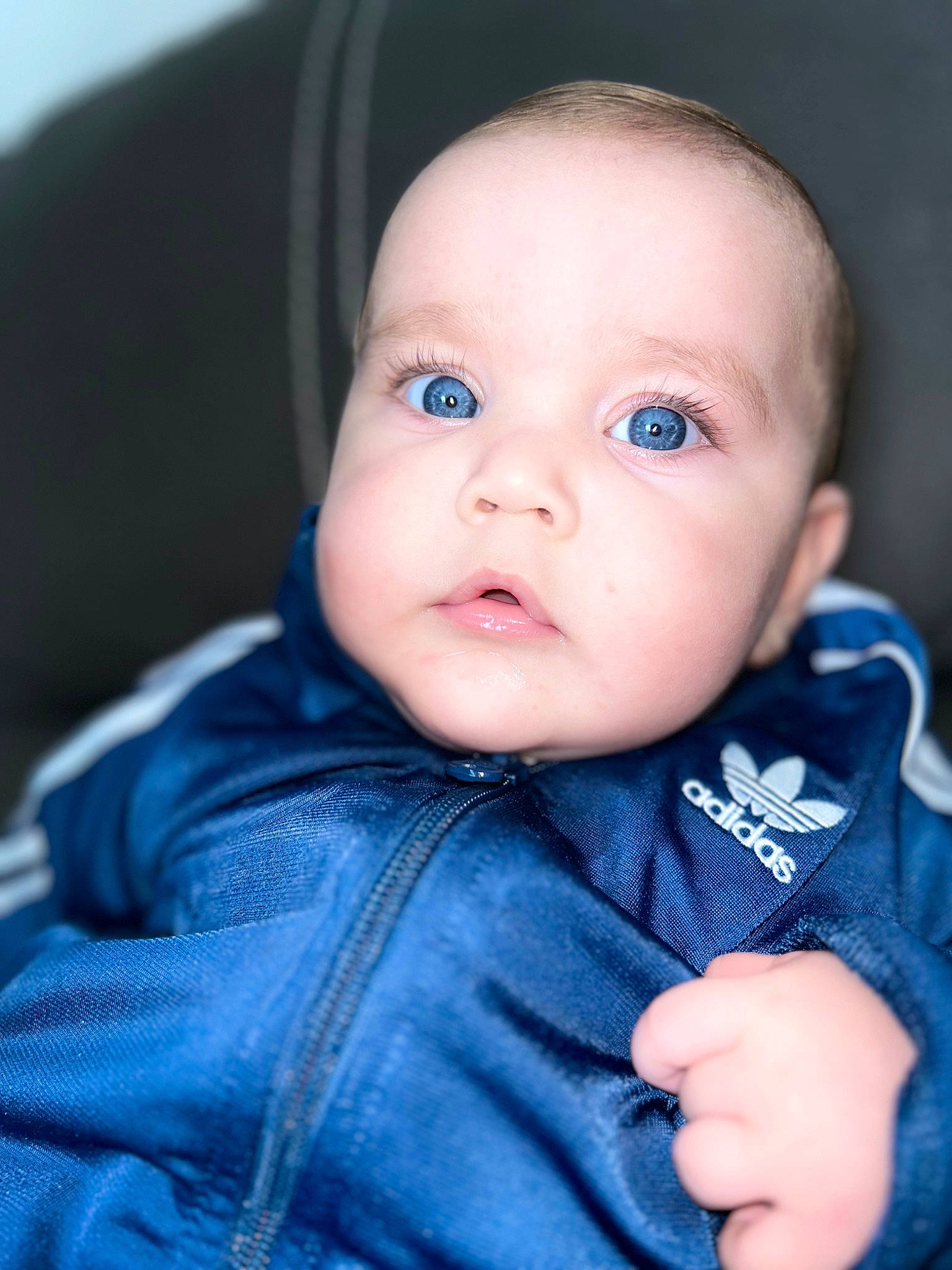 Emilio a rejoint le concours — aidez-le/la à gagner de superbes lots ! baby, baby_toddler_clothing, blue, cheek, child, collar, comfort, electric_blue, eyebrow, finger, flash_photography, gesture, iris, nail, nose, outerwear, person, skin, sleeve, thumb