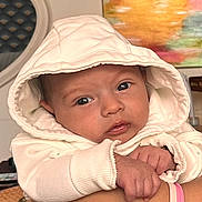 Enzo Javier participe au concours pour gagner de l'argent avec cette photo : baby, background, child, cute, expression, eyes, face, hands, holding, hoodie, indoor, infant, mirror, newborn, person, portrait, reflection, skin, warmth, white_clothing