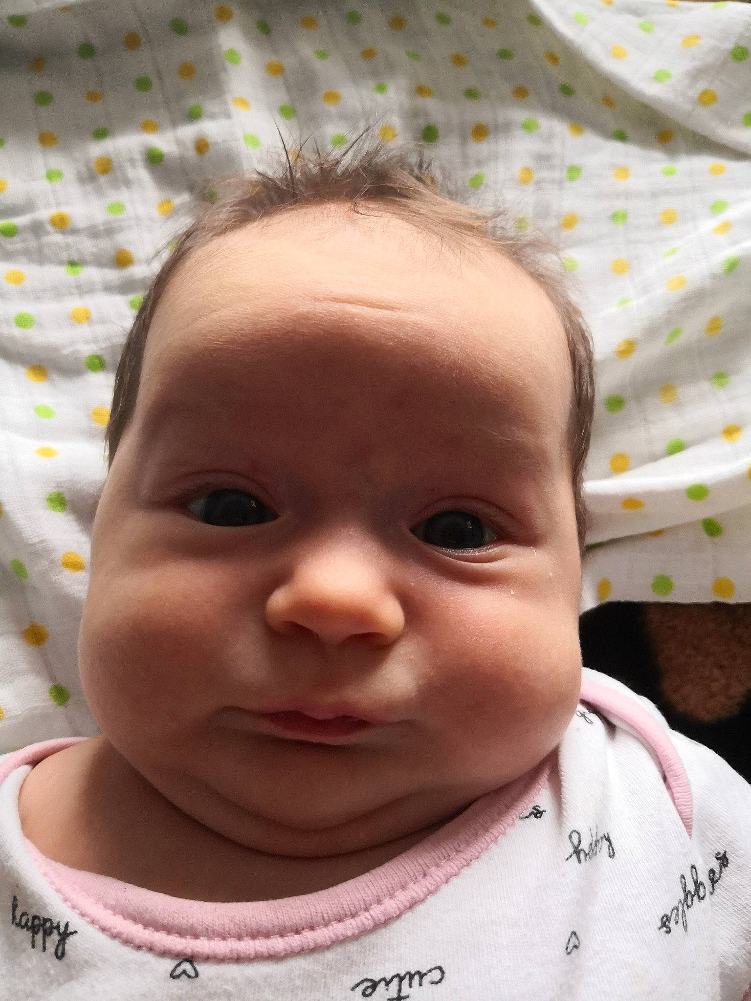 Adele is registered to the contest to win money with this photo: baby, cheek, child, chin, close_up, eye, eyebrow, face, facial_expression, forehead, head, lip, mouth, nose, person, skin, smile, toddler