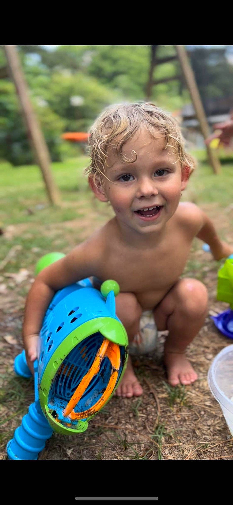 Tracy joined the competition — help win amazing prizes! ball, bicycle_helmet, blue, chest, electric_blue, fun, grass, green, happy, leisure, people_in_nature, person, plant, recreation, smile, sports_toy, toddler, toy, water, wheel