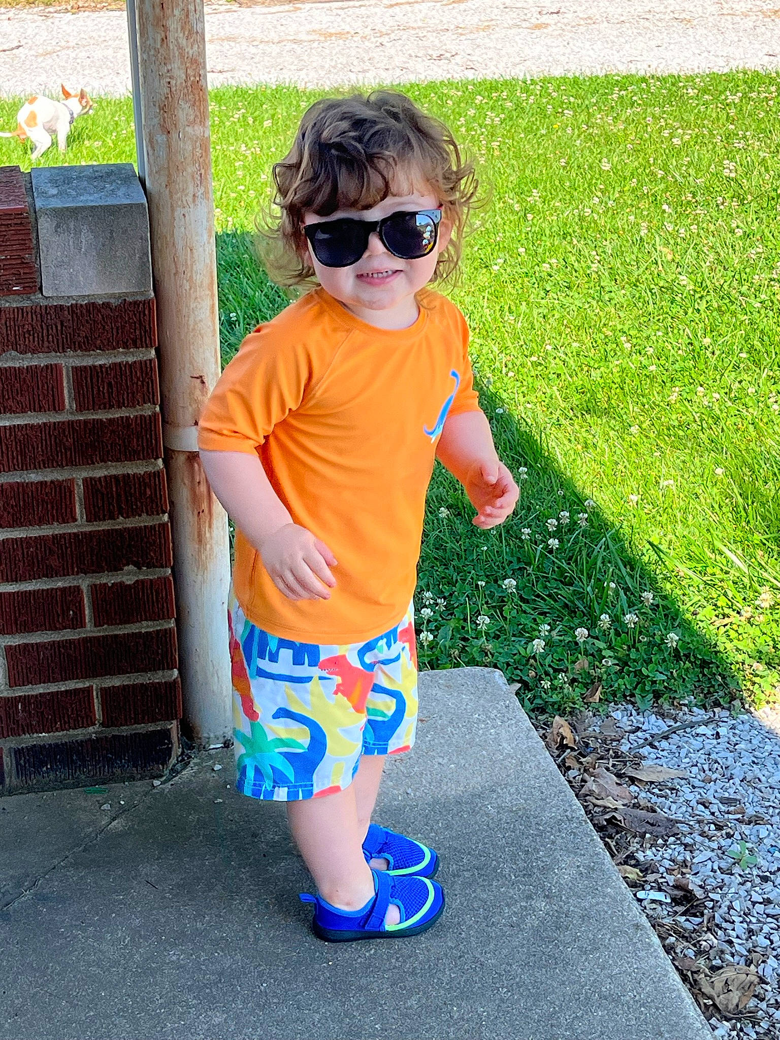 Howard joined the competition — help win amazing prizes! asphalt, baby_toddler_clothing, child, cool, electric_blue, eyewear, goggles, grass, joy, leisure, pattern, person, plant, recreation, shorts, sleeve, sportswear, sunglasses, t_shirt, toddler