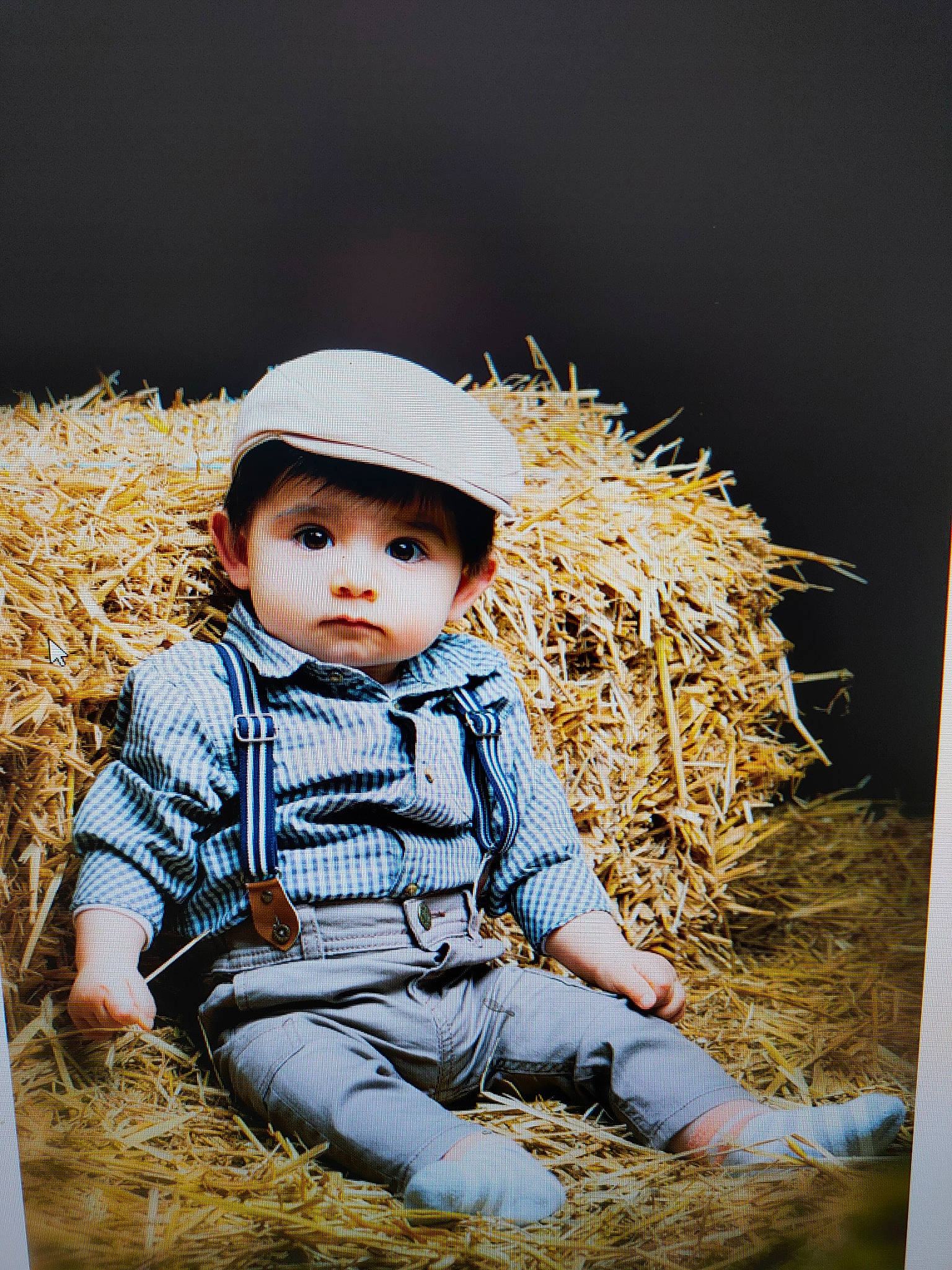 Luis participe au concours pour gagner de l'argent avec cette photo : art, baby, baby_toddler_clothing, cap, child, fashion_accessory, flash_photography, fun, fur, grass, happy, headgear, pattern, people_in_nature, person, portrait, portrait_photography, sitting, toddler, winter