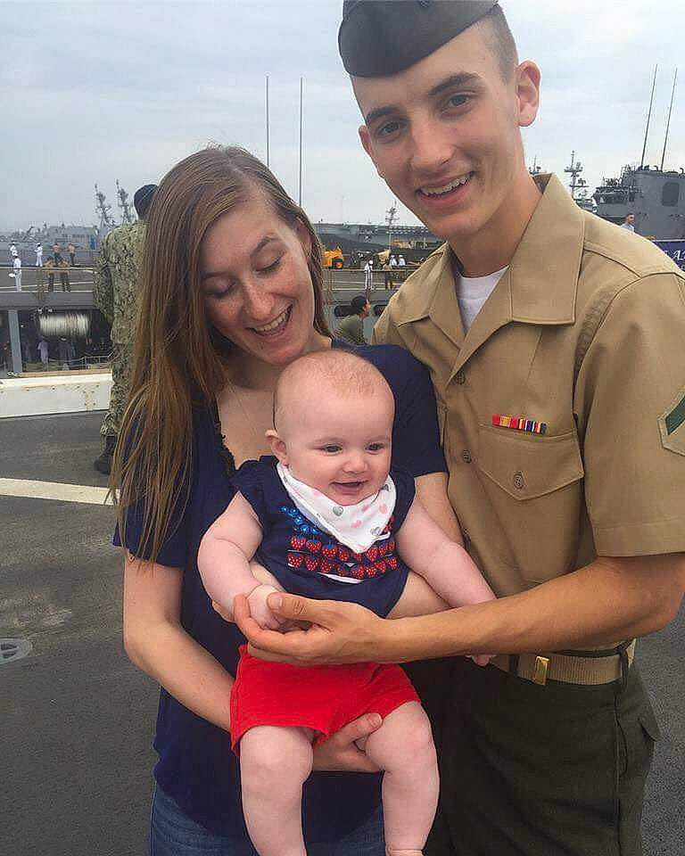 Paislee is registered to the contest to win money with this photo: abdomen, army, child, daughter, family, girl, joy, military, people, person, product, smile, soldier, toddler