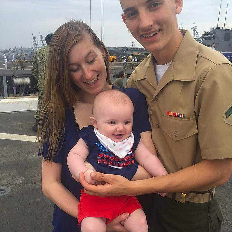 Paislee is registered to the contest to win money with this photo: abdomen, army, child, daughter, family, girl, joy, military, people, person, product, smile, soldier, toddler