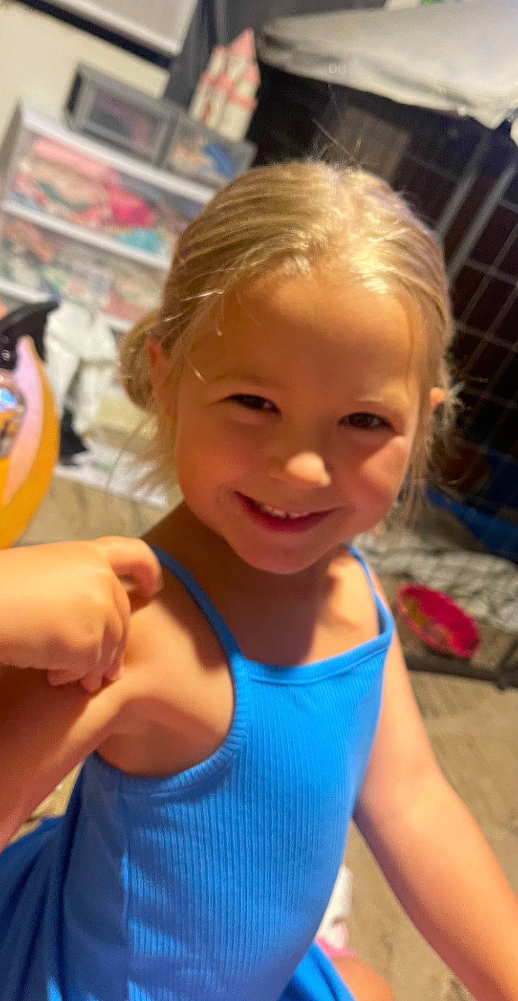 Paislee is registered to the contest to win money with this photo: active_tank, arm, blond, chest, elbow, electric_blue, fun, happy, iris, joint, joy, leisure, mouth, muscle, neck, person, recreation, shoulder, skin, smile