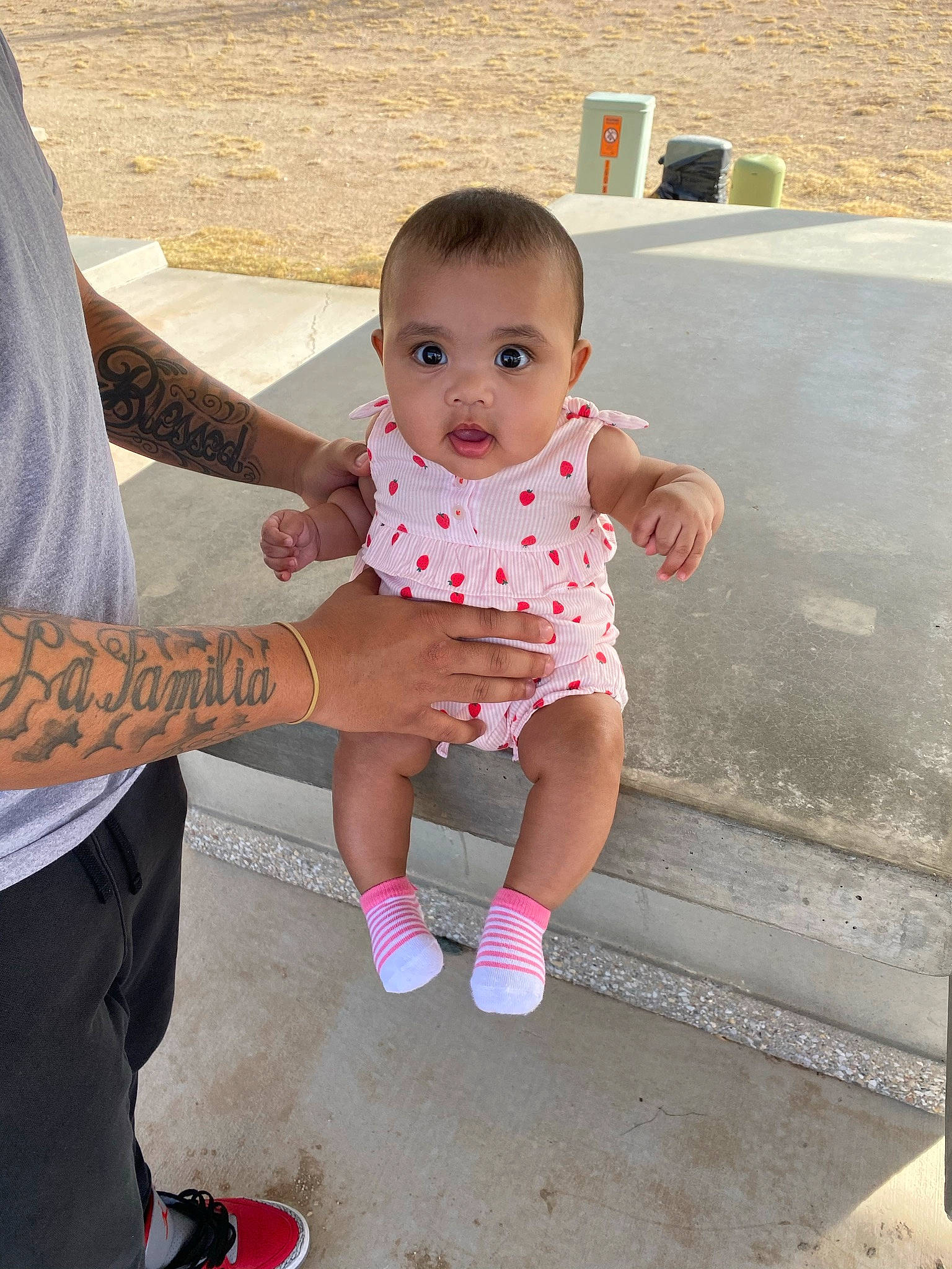 Azjanae is registered to the contest to win money with this photo: baby, baby_toddler_clothing, face, finger, fun, hairstyle, hand, happy, joint, leisure, person, pink, product, recreation, shorts, skin, sleeve, sock, t_shirt, thigh